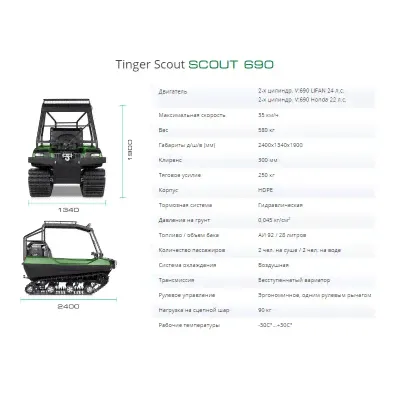 Универсальный гусенечный вездеход Tinger Scout 690H (Honda 22 л.с.)